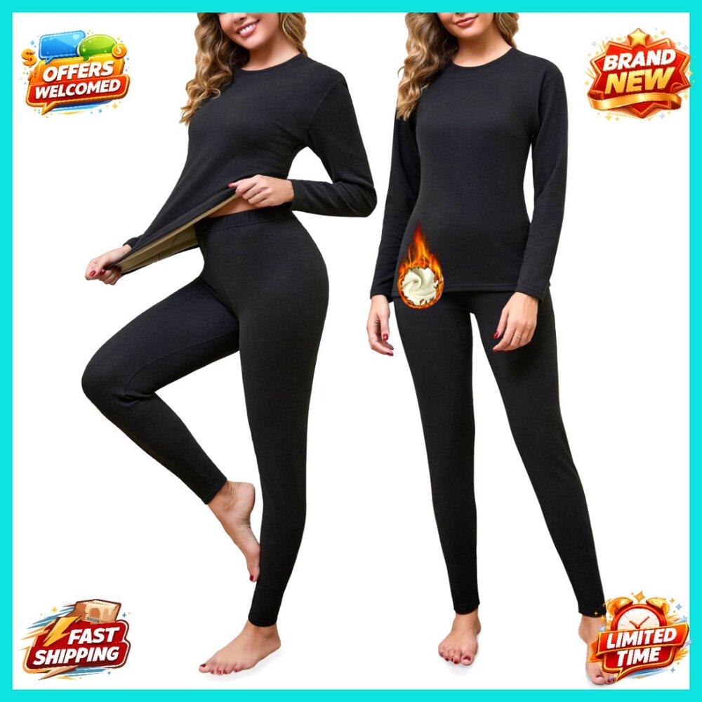 Women's Fleece Lined Thermal Underwear Set Long Johns Base Layer Top Bottom